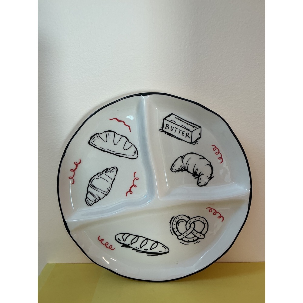 Dwell Studio Divided Breakfast Snack Plate Butter‎ Croissant Pretzel Bread